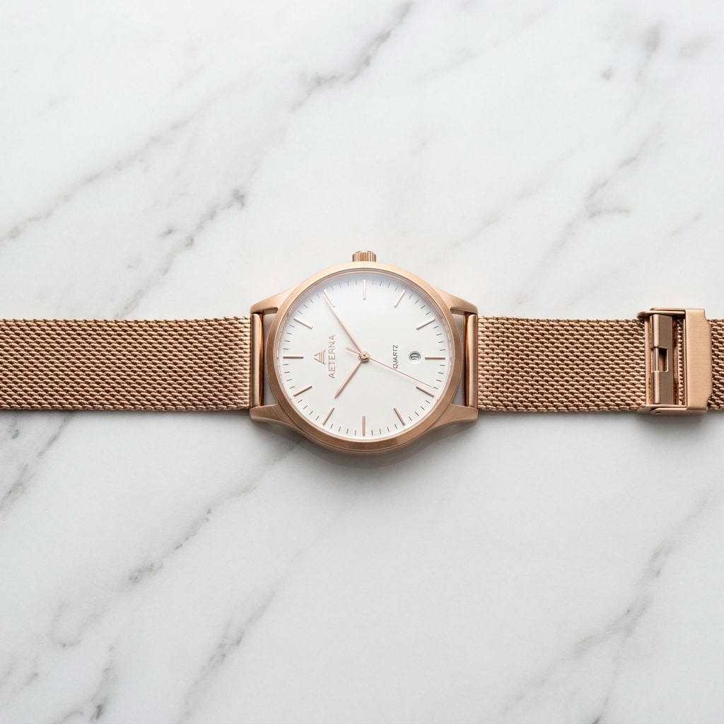 Luxury Rose Gold Minimalist Mesh Quartz Watch